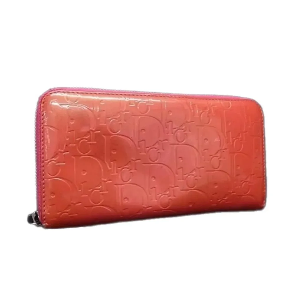 Christian Dior Coral Patent Leather Continental Zippy Wallet Ultimate Voyager
